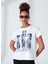Bisiklet Yaka Baskılı Beyaz Kadın T-Shirt GADA 3