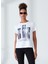 Bisiklet Yaka Baskılı Beyaz Kadın T-Shirt GADA 5