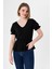 Kadın Beli Kolu Lastik Detaylı V Yaka Kısakol Bluz 2