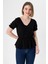 Kadın Beli Kolu Lastik Detaylı V Yaka Kısakol Bluz 3