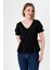 Kadın Beli Kolu Lastik Detaylı V Yaka Kısakol Bluz 4