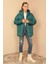 Kapitone Kumaş Fermuarlı Yaka Kısa Boy Oversize/salaş Kadın Mont-Zümrüt Yeşil 3