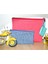El Örgüsü Özel Tasarım Düğme Detaylı Clutch Çanta Seti Fuşya - Mint - Lacivert 1