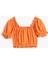 Crop Bluz Fırfırlı İşlemeli Önü Büzgülü Kısa Kollu 2