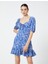 Tropikal Desenli Mini Elbise Kalp Yaka 1