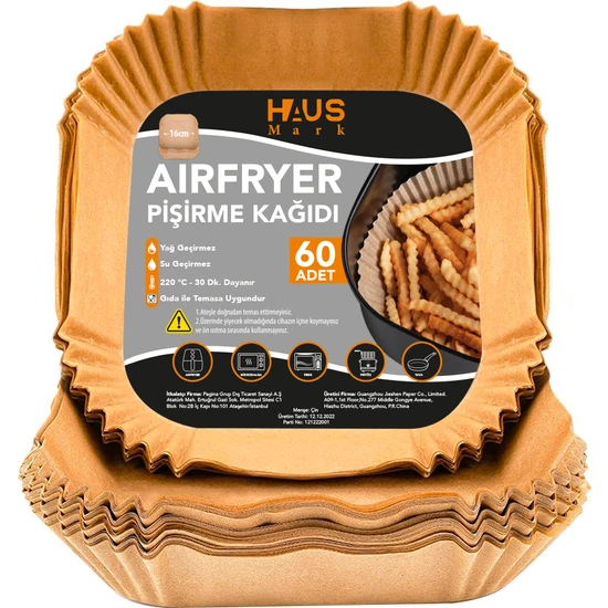HAUSMARK Airfryer Pişirme Kağıdı 60 Adet 16CM Kare Yağsız Hava Fritözü Yağlı Air Fryer Kagit Philips Tefal Mi