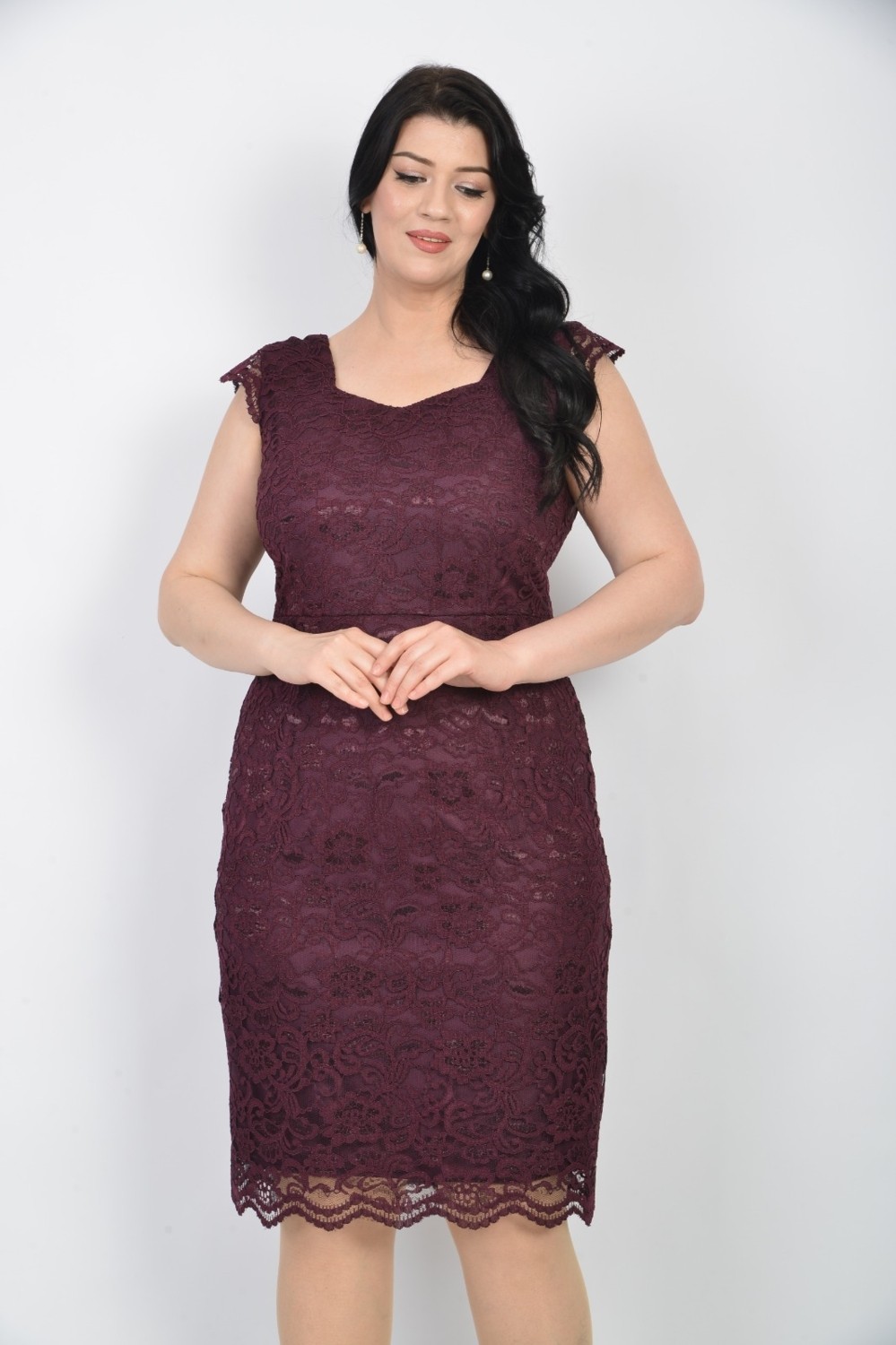 Butik Miza Dantel Büyük Beden Kısa Kollu Elbise görsel 7