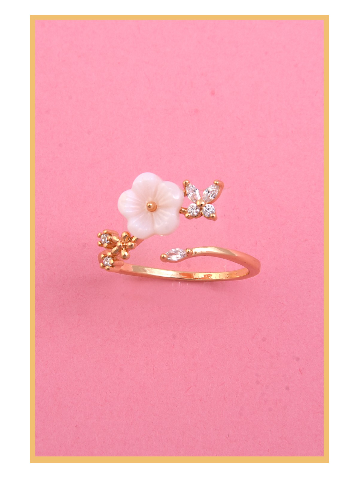 Aurrari Kadın 925K Gümüş Kaplama Zirkon&sedef Taşlı Çiçek Motifli Ayarlanabilir Çelik Yüzük (Exclusive) - Görsel 4