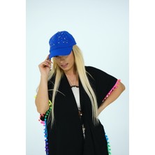 Tuğba Ulusan Saks Mavi Üzeri Taşlı Kep Şapka