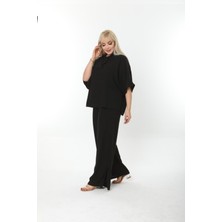 Escbutik Büyük Beden Yandan Yırtmaçlı Rahat Ikili Takım Pantolonlu Şık Alt-Üst Takım