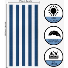 Çizgili Dijital Baskılı 75X150 cm Plaj Havlusu Lacivert