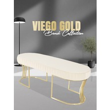 Gazzini Furniture Viego Gold Striped Bench Lüks Metal Gold Ayak, Chester Model Yatak Ucu Beyaz Puf