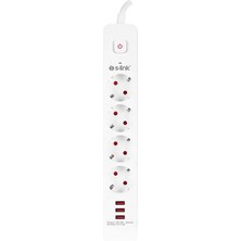 Melek Store S-Lınk SPG403U 1.5m 750 Joule 3 USB 5V2.4A 4lü Anahtarlı Akım Korumalı Priz