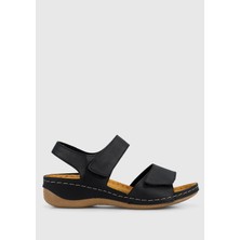 Eclipse Siyah Deri Kadın Düz Sandalet