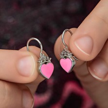 Gumush Gümüş Pembe Kalp Sallantılı Çocuk Küpe
