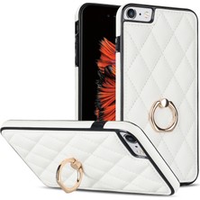 Xstep Case Xstepcase Apple iPhone Se (2020) / Se (2022) / 7/8 4.7 Inç Pu Deri + Tpu Koruyucu Kapak Baskılı Rhombus Izgara Desen Dönme Halkası Kickstand Telefon Kasası (Yurt Dışından)