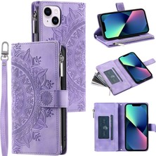 Xstep Case Xstepcase Apple iPhone 13 Mini 5.4 Inç Pu Deri Mandala Çiçek Baskılı Cüzdan Kılıfı Çoklu Kart Yuvası Manyetik Kapatma Zipper Cep Stand Kapağı Kayış (Yurt Dışından)