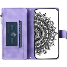 Xstep Case Xstepcase Apple iPhone 13 Mini 5.4 Inç Pu Deri Mandala Çiçek Baskılı Cüzdan Kılıfı Çoklu Kart Yuvası Manyetik Kapatma Zipper Cep Stand Kapağı Kayış (Yurt Dışından)