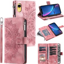 Xstep Case Xstepcase Apple iPhone Xr Için 6.1 Inç Mandala Çiçek Baskılı Pu Deri Kılıf Manyetik Çanta Fermuar Cep Stand Stand Cüzdan Çok Kart Yuvaları Telefon Kapağı Kayışla (Yurt Dışından)