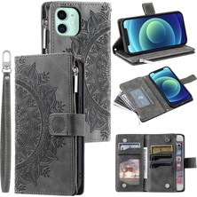 Xstep Case Xstepcase Apple iPhone 12 Için Mini 5.4 Inç Telefon Stand Kapağı Çoklu Kart Yuvası Pu Deri Cüzdan Fermuar Cep Mandala Çiçeği Baskılı Telefon Kılıfı (Yurt Dışından)