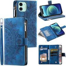 Xstep Case Xstepcase Apple iPhone 12 Için Mini 5.4 Inç Telefon Stand Kapağı Çoklu Kart Yuvası Pu Deri Cüzdan Fermuar Cep Mandala Çiçeği Baskılı Telefon Kılıfı (Yurt Dışından)