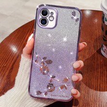 Xstep Case Xstepcase Gradyan Glitter Powder Tpu Apple iPhone 12 6.1 Inç, Rhinestone Dekor Çiçek Desen Anti-Drop Koruyucu Kılıf (Yurt Dışından)