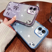 Xstep Case Xstepcase Gradyan Glitter Powder Tpu Apple iPhone 12 6.1 Inç, Rhinestone Dekor Çiçek Desen Anti-Drop Koruyucu Kılıf (Yurt Dışından)