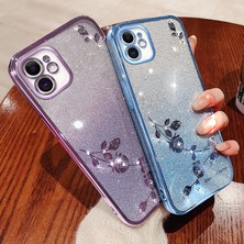 Xstep Case Xstepcase Gradyan Glitter Powder Tpu Apple iPhone 12 6.1 Inç, Rhinestone Dekor Çiçek Desen Anti-Drop Koruyucu Kılıf (Yurt Dışından)