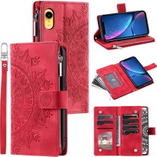 Xstep Case Xstepcase Apple iPhone Xr Için 6.1 Inç Mandala Çiçek Baskılı Pu Deri Kılıf Manyetik Çanta Fermuar Cep Stand Stand Cüzdan Çok Kart Yuvaları Telefon Kapağı Kayışla (Yurt Dışından)