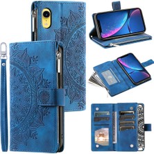 Xstep Case Xstepcase Apple iPhone Xr Için 6.1 Inç Mandala Çiçek Baskılı Pu Deri Kılıf Manyetik Çanta Fermuar Cep Stand Stand Cüzdan Çok Kart Yuvaları Telefon Kapağı Kayışla (Yurt Dışından)