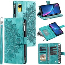 Xstep Case Xstepcase Apple iPhone Xr Için 6.1 Inç Mandala Çiçek Baskılı Pu Deri Kılıf Manyetik Çanta Fermuar Cep Stand Stand Cüzdan Çok Kart Yuvaları Telefon Kapağı Kayışla (Yurt Dışından)