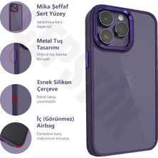 CepStok Apple iPhone 14 Pro Telefon Kılıfı Derin Mor Kenarları Silikon Metal Tuş Mika Sararmaz Şeffaf Kılıf