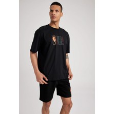 DeFactoFit NBA Wordmark Oversize Geniş Kalıp Bisiklet Yaka Sırt Baskılı Pamuklu Kısa Kollu Tişört A1890AX23SM