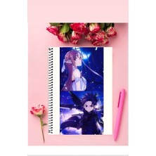Anime And Your World Sword Art Online Anime Defter 1 Adet Özel Tasarım A4 Boyutu Telli Kareli Defter 21*29 cm