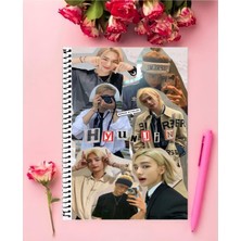 Hyunjin Stray Kids Defter 1 Adet Özel Tasarım A4 Boyutu 21*29 cm Telli Kareli Büyük Boy