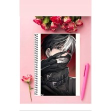 Kaneki Ken Anime Defter 1 Adet Özel Tasarım A4 Boyutu Telli Kareli Defter 21*29 cm