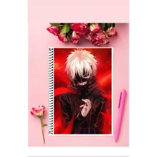 Ken Kaneki Defter 1 Adet Özel Tasarım A4 Boyutu Telli Kareli Defter 21*29 cm