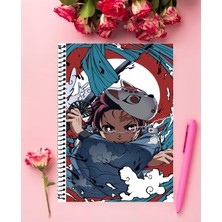 Kimetsu No Yaiba Defter 1 Adet Özel Tasarım A4 Boyutu 21*29 cm  Telli Kareli Defter