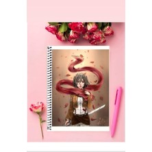 Mikasa Ackerman Anime Defter 1 Adet Özel Tasarım A4 Boyutu Telli Kareli Defter 21*29 cm