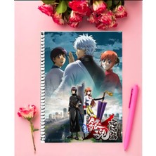 Gin Tama (Gın Tama)  Anime Defter 1 Adet Özel Tasarım A4 Boyutu 21*29 cm Telli Kareli