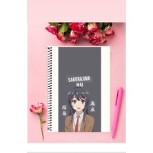 Anime And Your World Sakurajima Mai Anime Defter 1 Adet Özel Tasarım A4 Boyutu Telli Kareli Defter 21*29 cm