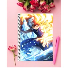 Shoto Todoroki Anime Defter 1 Adet Özel Tasarım A4 Boyutu 21*29 cm Telli Kareli Defter