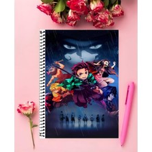 Kimetsu No Yaiba Anime Defter 1 Adet Özel Tasarım A4 Boyutu 21*29 cm  Telli Kareli Defter