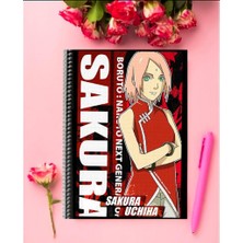 Sakura Uchiha Anime Defter 1 Adet Özel Tasarım A4 Boyutu Telli Kareli Defter 21*29 cm