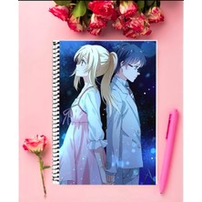 Anime And Your World Your Lie In April Anime Defter 1 Adet Özel Tasarım A4 Boyutu 21*29 cm  Telli Kareli Defter