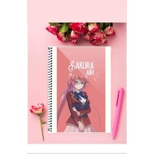 Anime And Your World Sakura Airi Anime Defter 1 Adet Özel Tasarım A4 Boyutu Telli Kareli Defter 21*29 cm