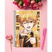 Zenitsu Agatsuma Anime Defter 1 Adet Özel Tasarım A4 Boyutu 21*29 cm  Telli Kareli Defter