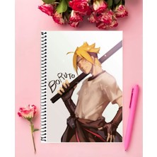 Boruto Uzumaki Anime Defter 1 Adet Özel Tasarım A4 Boyutu 21*29 cm  Telli Kareli Defter
