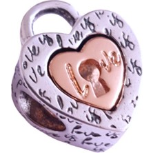 İç içe Asma Kilit ve Kalp Charm | 925 Ayar Gümüş