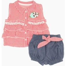 Cimcim Baby 8269 Kız Bebek Gofre Gömlekli Somon Şort Takım